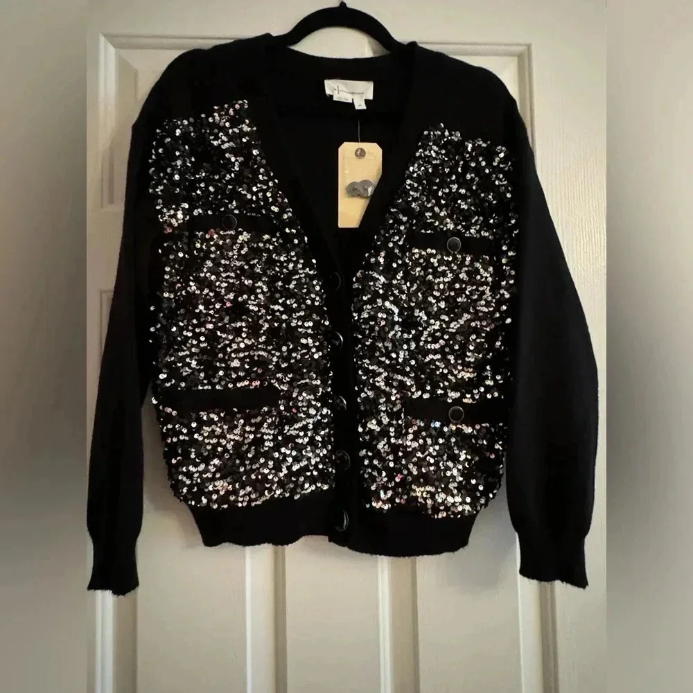 Anthropologie Sequin Button Pocket Cardigan